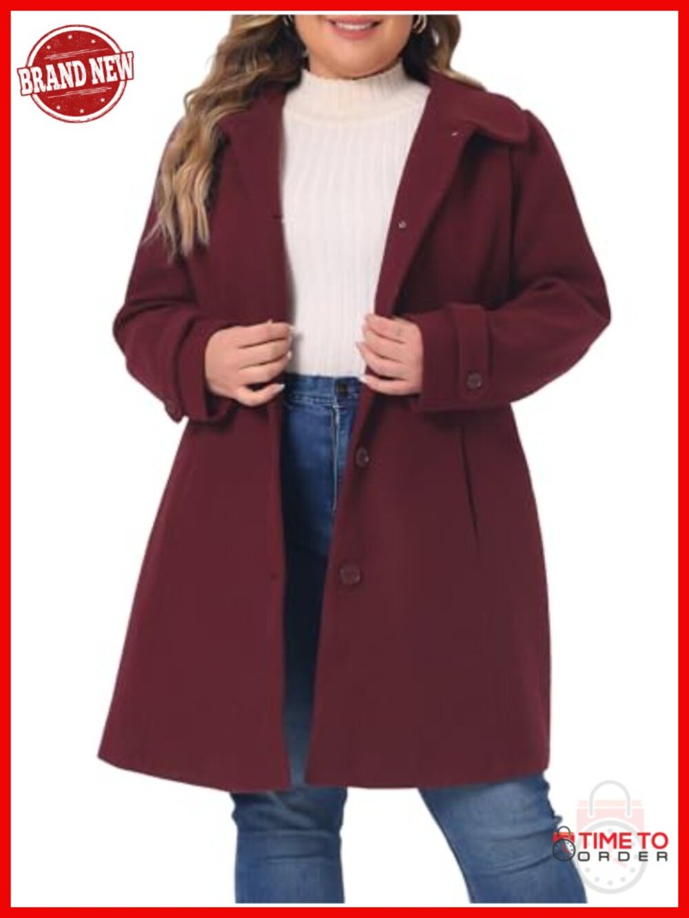 Plus Size Women's Pea Coat Peter Pan Collar Winter Trench Wool Blend